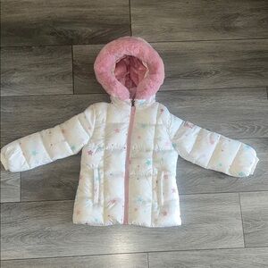 Pink and White Star Patterned Puffer Jacket